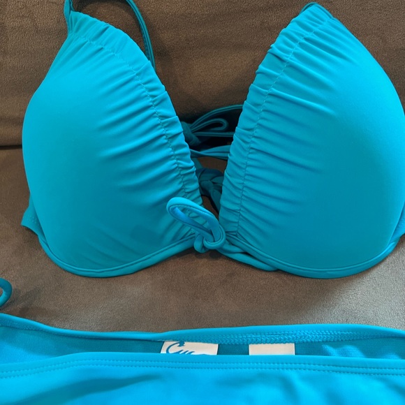 California waves 2 piece bikini top D/DD underwire/cups, XL bottom aqua blue - Picture 4 of 13